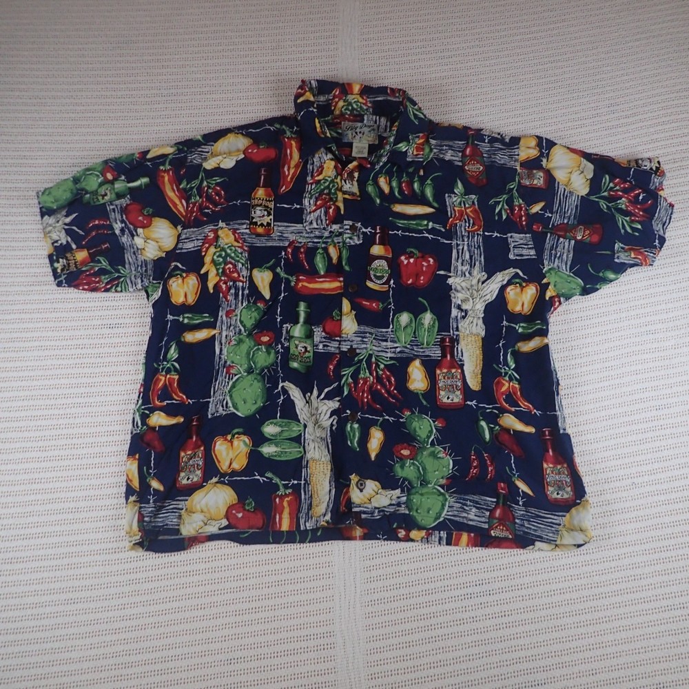 Authentic Big Dogs Men's Pepper Themed Button Up Shirt Size: Large 100% Rayon